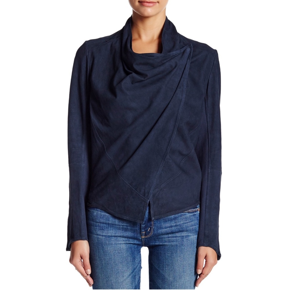 NWT LaMarque Suede Leather Jacket Waterfall Neck M - Picture 1 of 7